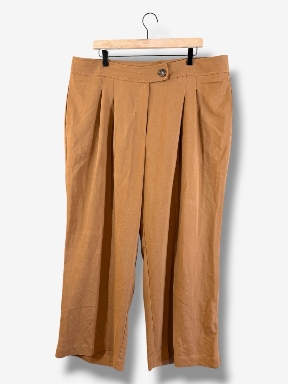 Tahari Woman 16W Camel Pleated Wide Leg Trousers High Rise Stretch